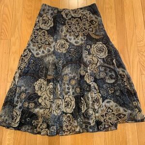 Coldwater Creek Blue and Tan Floral Skirt